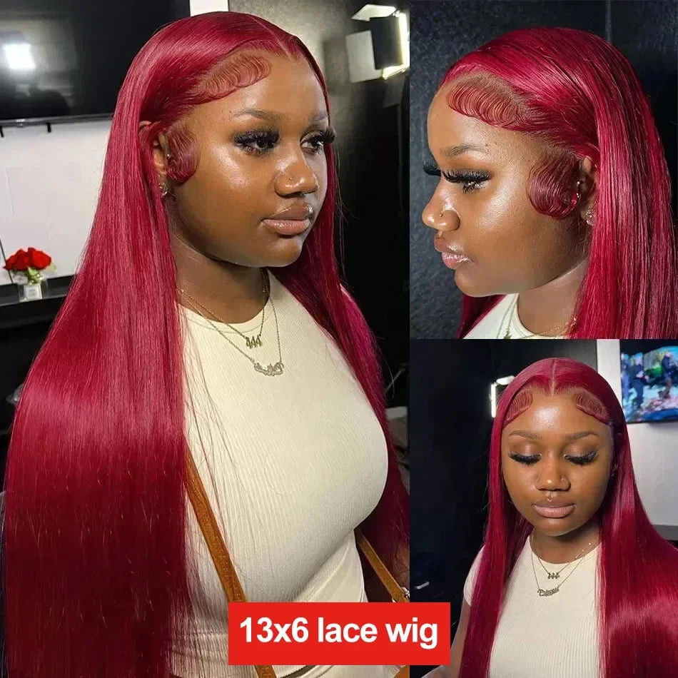 99J Burgundy 13x6 HD Lace Front Straight Wig – Premium Red Peruvian Human Hair
