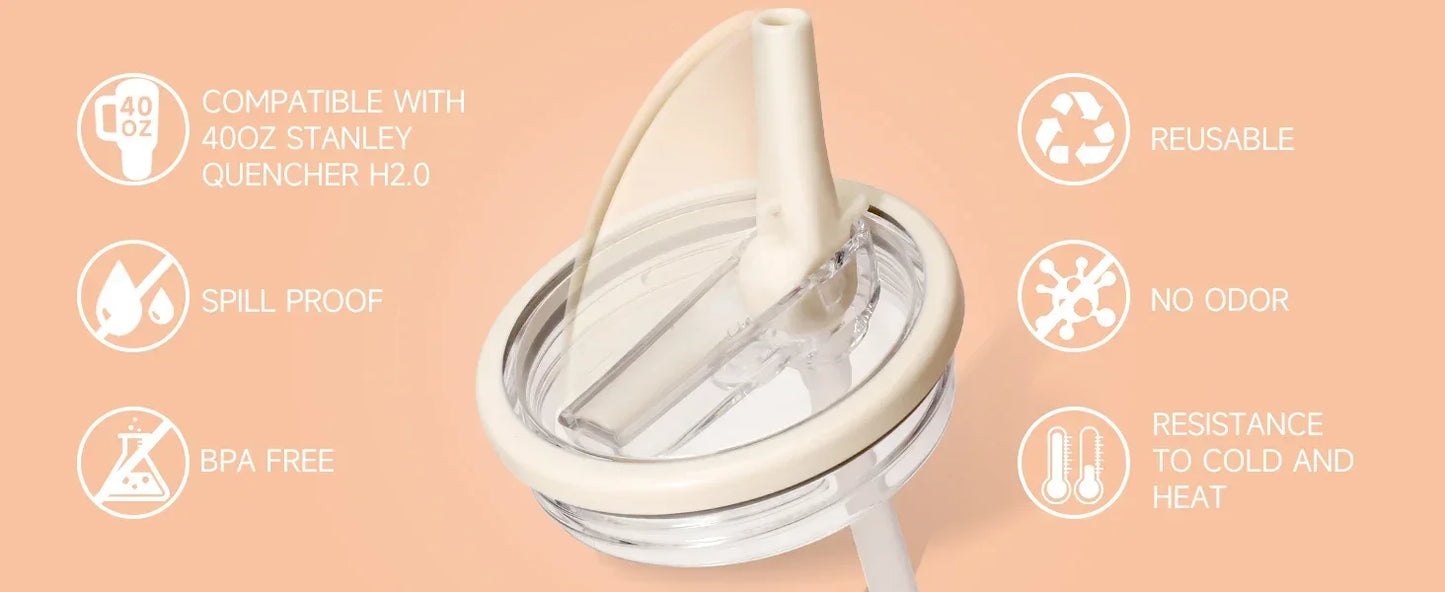 40oz Flip Straw Leak-Proof Lid – Replacement Tumbler Cover Compatible with Stanley Cup