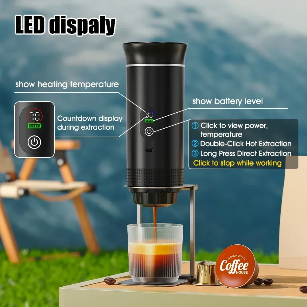 Portable 3-in-1 Espresso Coffee Maker — Digital Display Capsule Machine for Car, Home & Camping