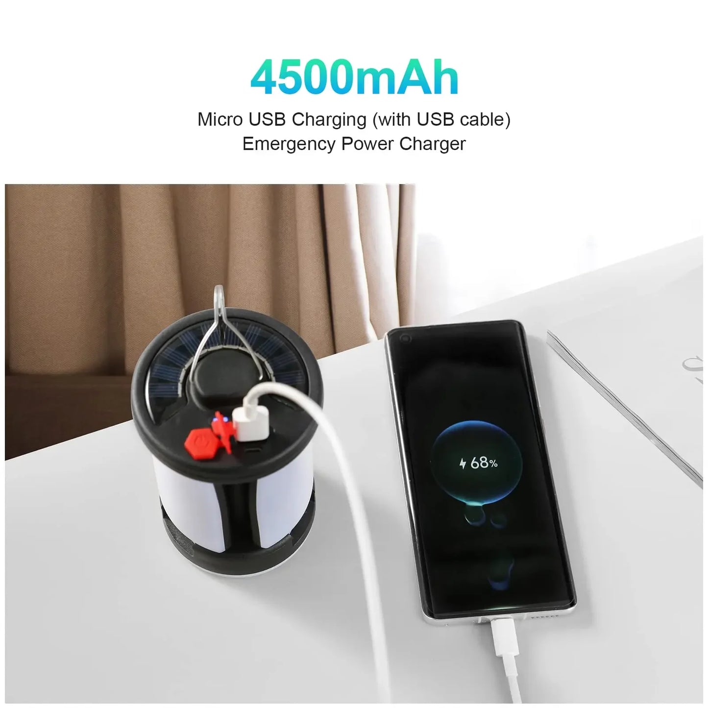 Rechargeable LED Camping Lantern with Solar & USB Power | Portable Folding Tent Light for Hiking, Fishing & Outdoor Use