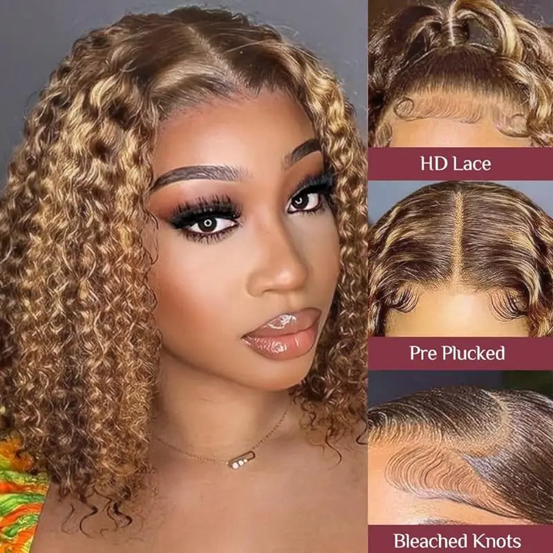 4/27 Ombre Curly Bob Human Hair Wig · 13x4 Transparent Lace Front · Short 4–16 Inch
