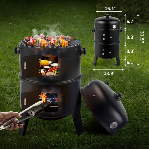 80x41x48cm Outdoor BBQ Smoker Grill – Iron Carbon Charcoal Grill, Black | WowPopMall
