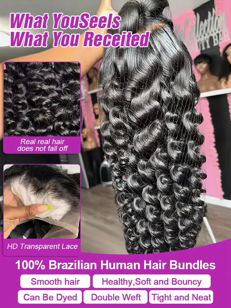 13x6 HD Transparent Loose Deep Wave Lace Front Human Hair Wig (200% Density, 30–34 inch)