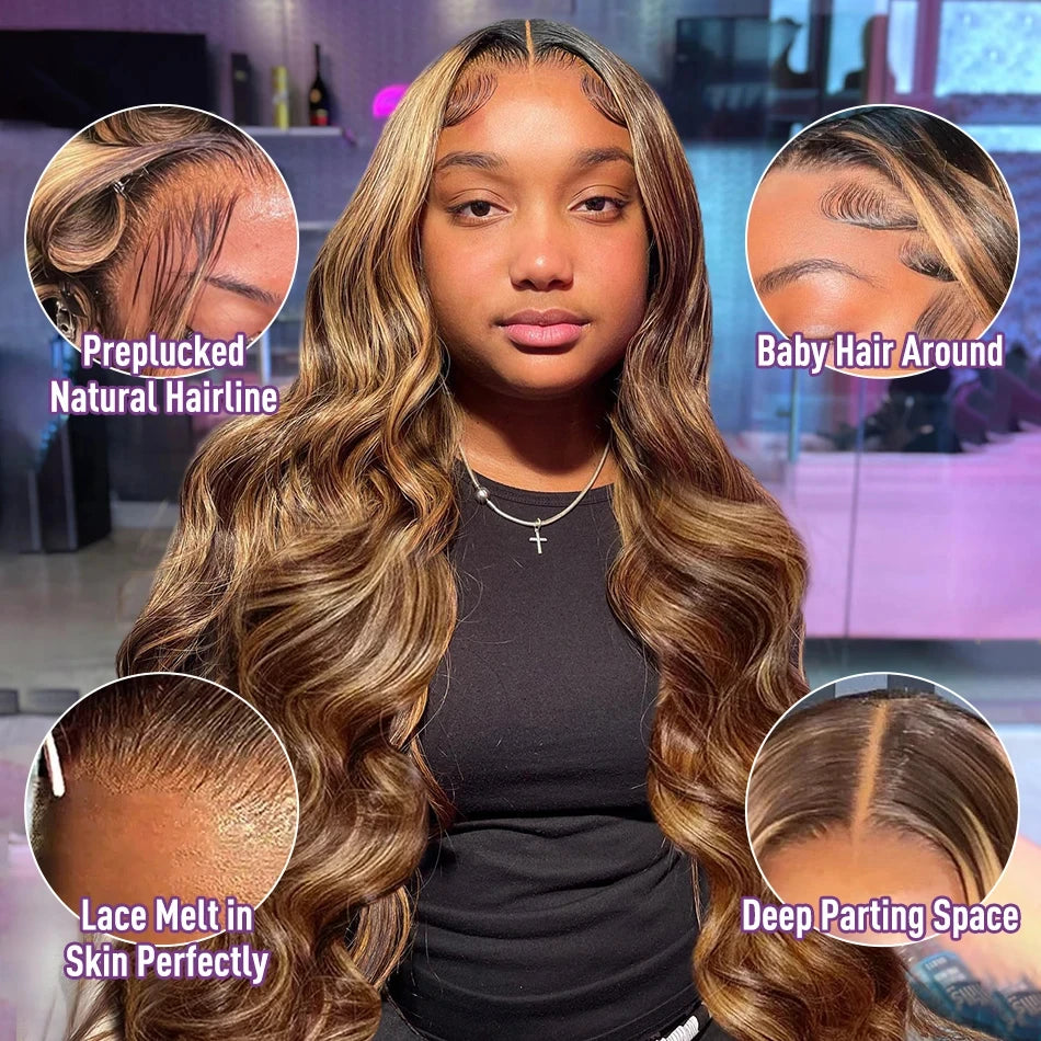 4/27 Highlight Body Wave HD Transparent Lace Front Wig | 13x6 Pre-Plucked Brazilian Remy Human Hair (26+ Inch)