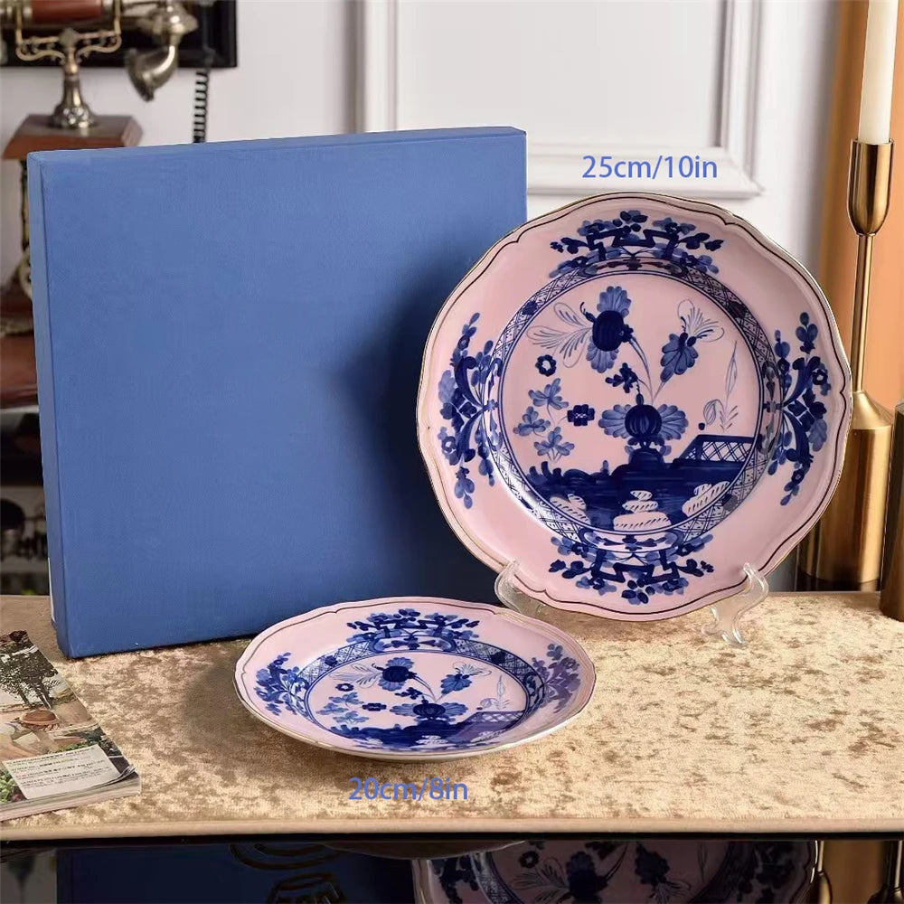 Ceramic Afternoon Tea Set – Printed Porcelain Cup, Saucer, Tray, Milk Pot & High Foot Plate
