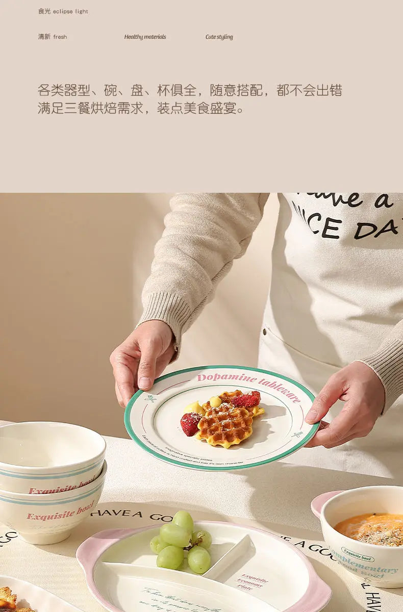 Ceramic Tableware Bowl & Plate Set for Home Use – Rice, Dessert, and Divided Plates Collection