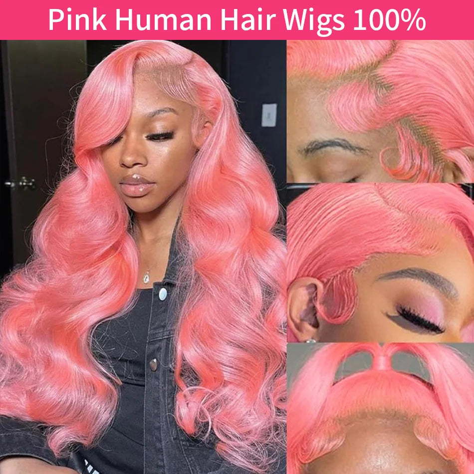 Pink Body Wave Human Hair Wig 13x6 HD Lace Frontal 40 Inch – 230% Density