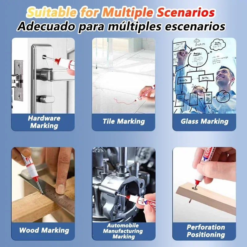 Professional Deep Hole Long Nib Marker Pen for Wood, Metal & Tile — Waterproof Carpenter Tool (20mm Nib)