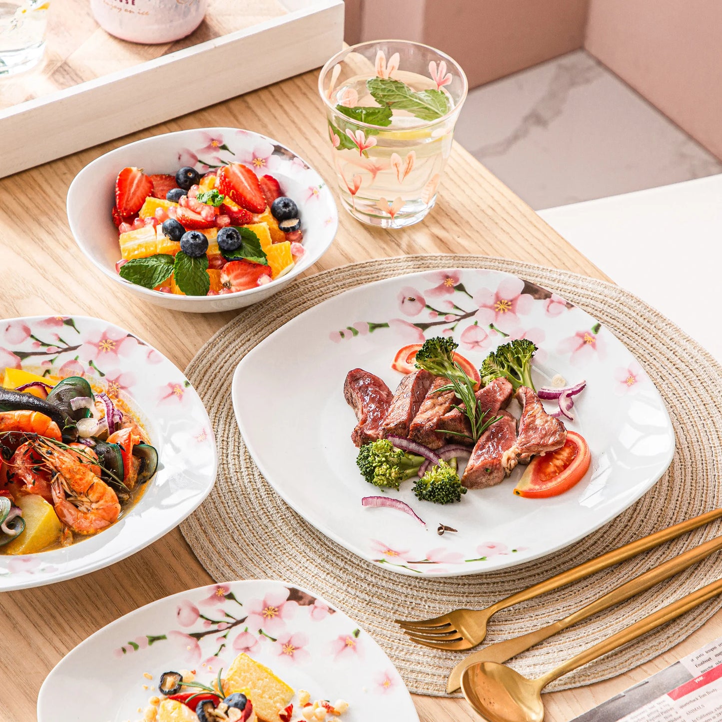 VEWEET ANNIE 48-Piece Porcelain Dinnerware Set | 12-Person Floral Ceramic Tableware with Plates & Bowls – Elegant Home Dining
