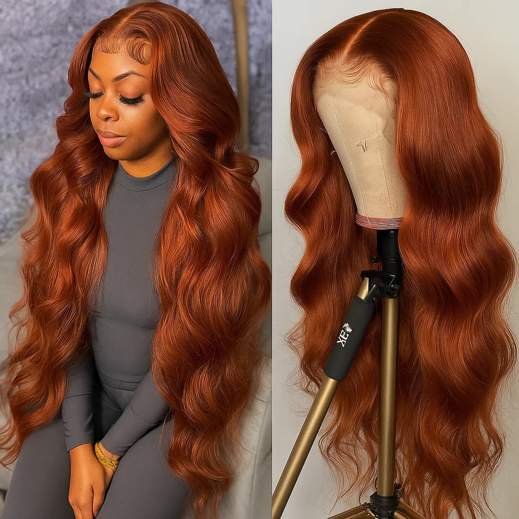 13x4 Reddish Brown Body Wave HD Transparent Lace Front Human Hair Wig #33