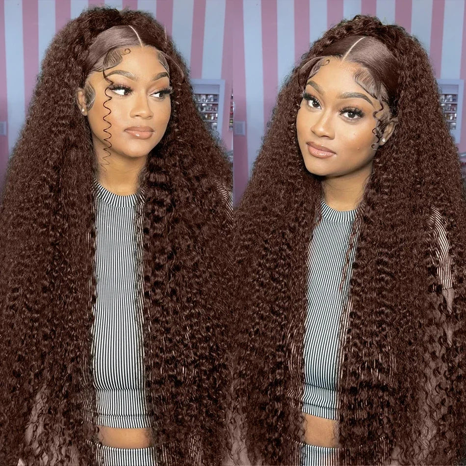 Chocolate Brown Deep Wave HD Transparent Lace Front Wig (Pre-Plucked) | Brazilian Human Hair | 13x6 / 13x4 Options