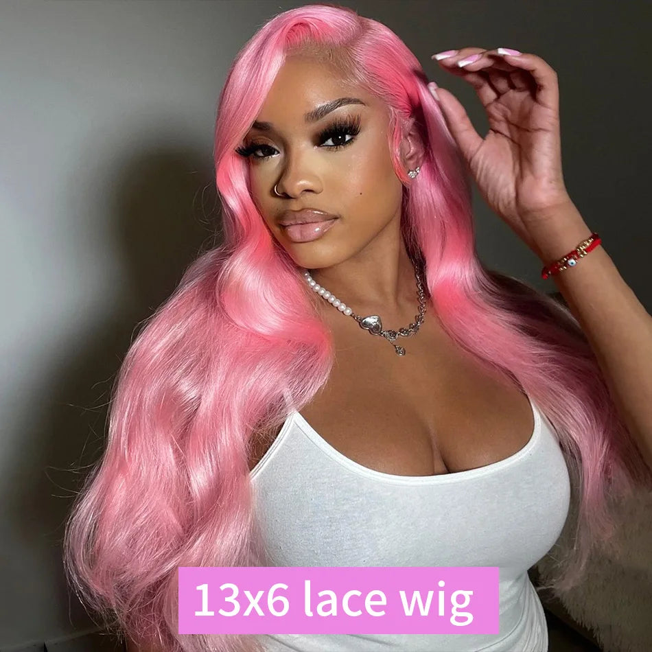 Pink Body Wave 13x6 HD Lace Front Human Hair Wig 250% Density (30–32 Inch)