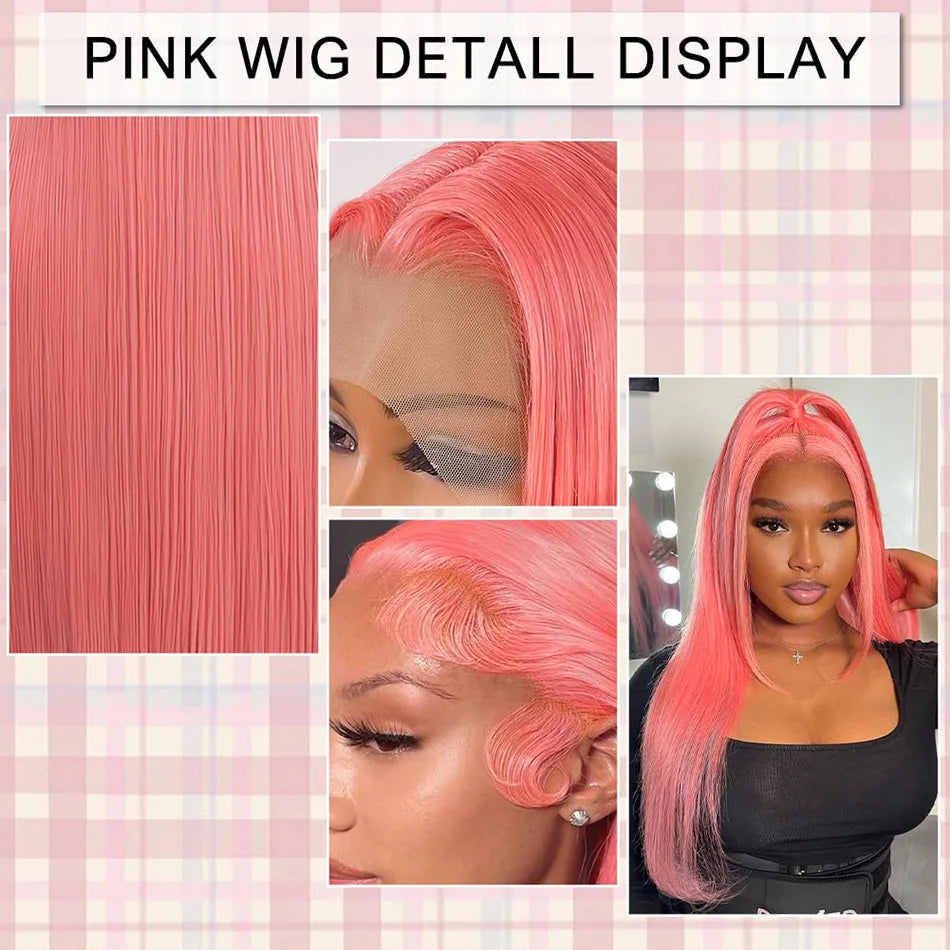 Pink Straight HD Lace Front Brazilian Human Hair Wig 13x6 30–32 Inch