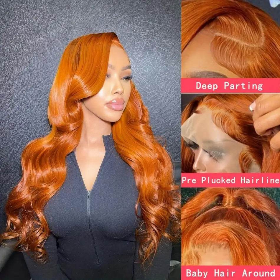 Orange Ginger 13x4 13x6 Body Wave Lace Front Wig 30 Inch Brazilian Human Hair