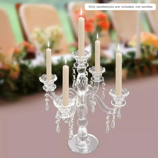 5-Arm Crystal Candle Holder Centerpiece – Elegant Candelabra Decoration for Wedding, Party & Home Décor
