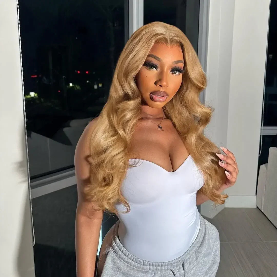 Honey Blonde 13x6 HD Lace Frontal Body Wave Human Hair Wig – Pre-Plucked Brazilian #27 Blonde