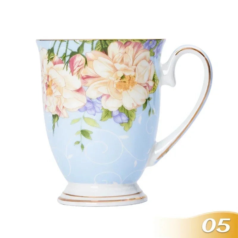 Vintage Floral Ceramic Coffee Mug – Elegant Handgrip Cup for Home & Office