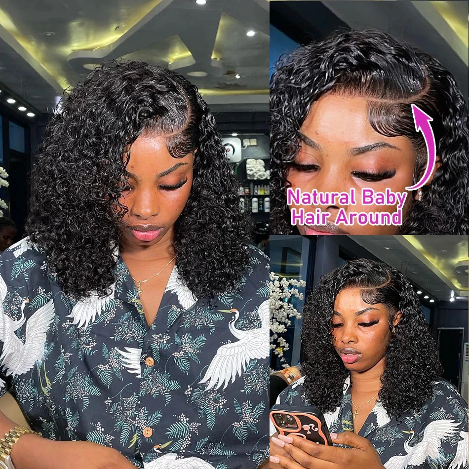 Deep Water Wave Curly Bob HD Lace Front Wig | 100% Remy Human Hair | Transparent Lace 13x4 / 13x6