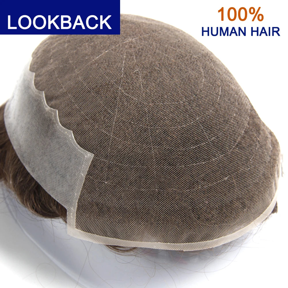 Men's Human Hair Toupee – Lace & PU Base, Straight, 6x8 / 7x9 / 8x10