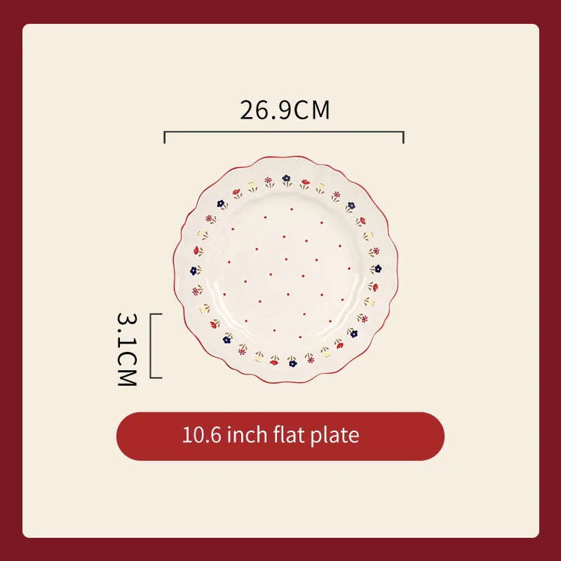 Vintage Floral Ceramic Dinnerware Set – Retro Soup Bowls, Salad & Pasta Plates, Microwave Safe Porcelain Tableware