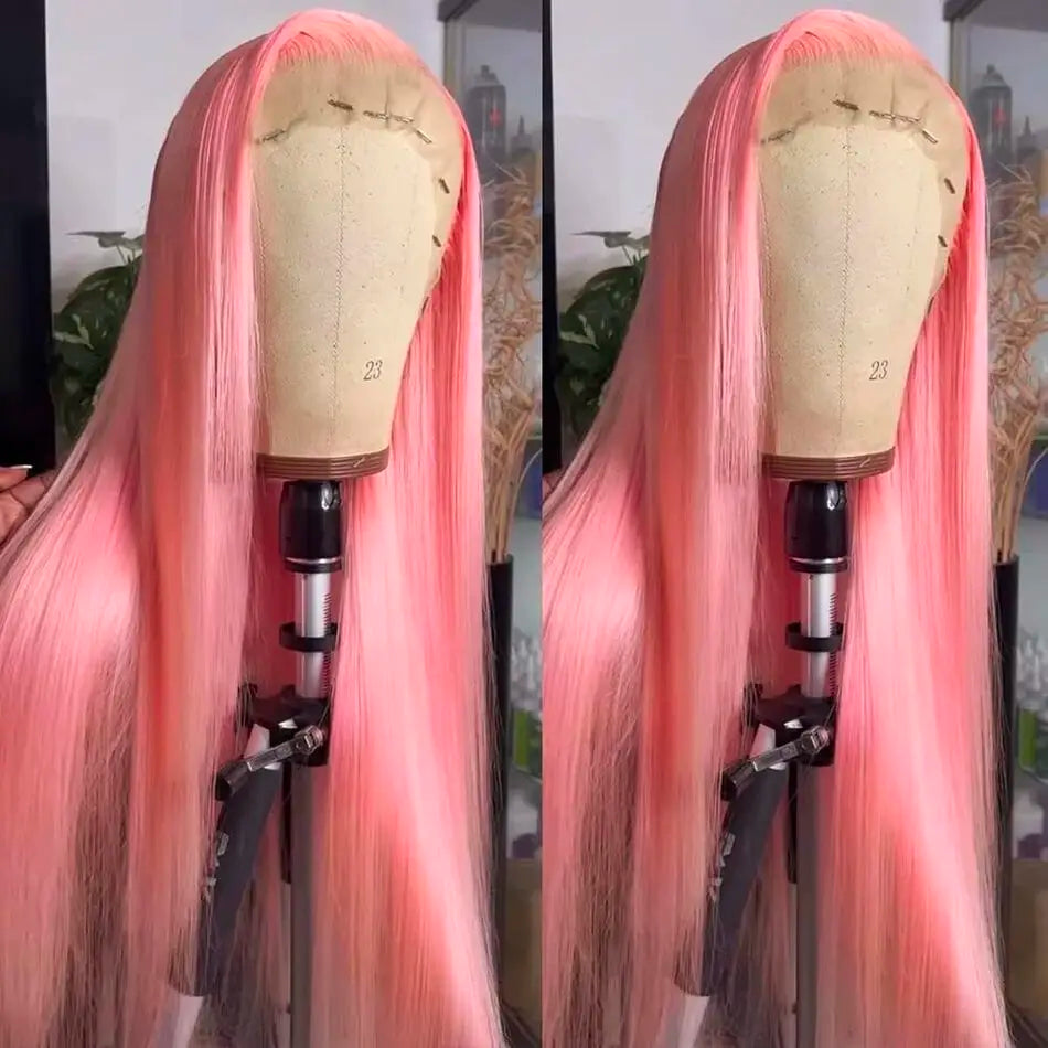 Pink Straight HD Lace Front Human Hair Wig 250% Density – 30 Inch