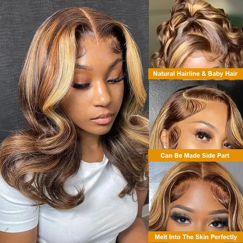 4/27 Highlight Ombre Body Wave Bob Wig (13x4 Transparent Lace, 200% Density)