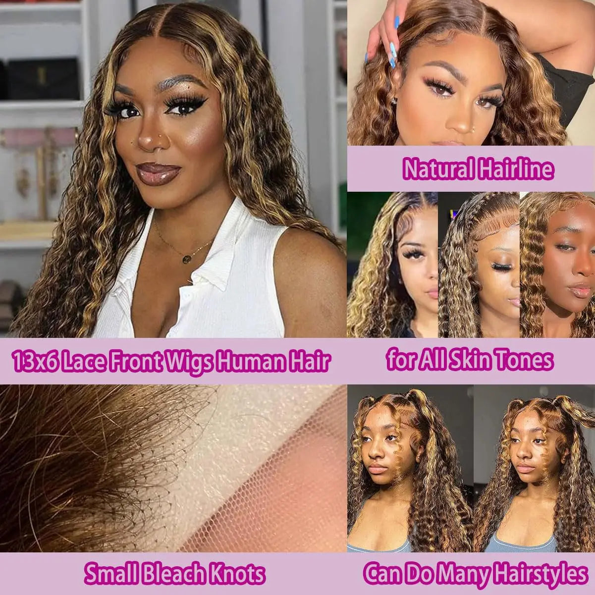 Honey Blonde Highlight Kinky Curly HD Lace Front Human Hair Wig (13x6, 30")