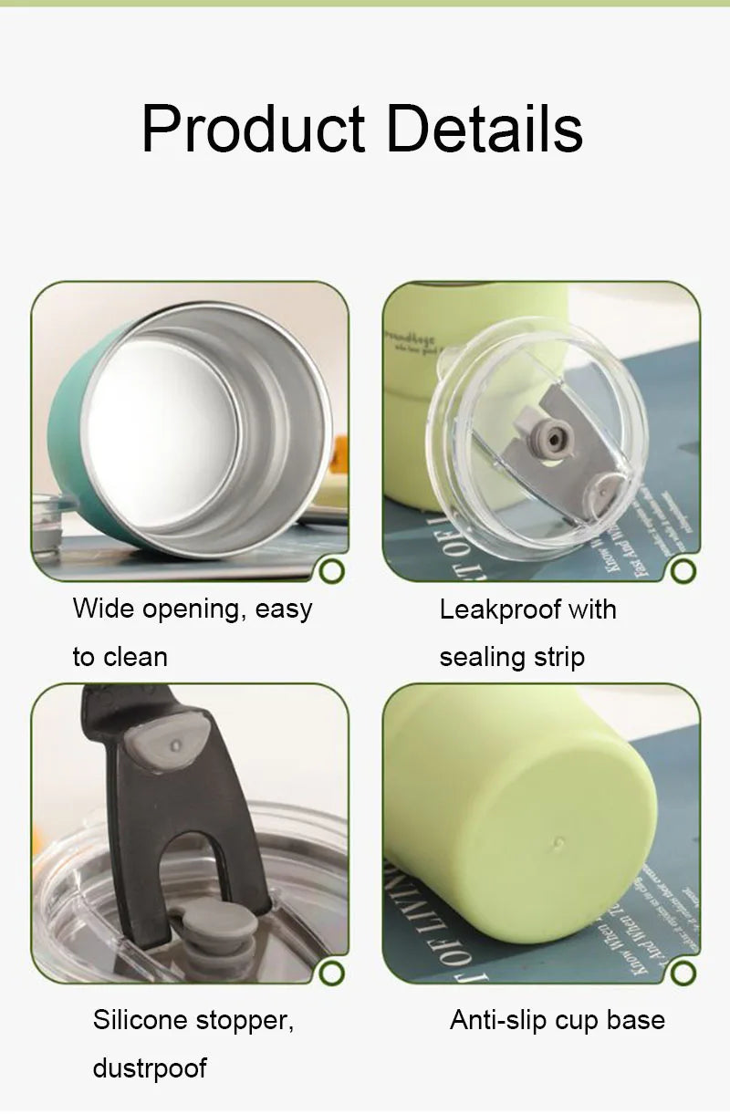 300ml Stainless Steel Tumbler with Straw & Lid – Portable Coffee Travel Mug