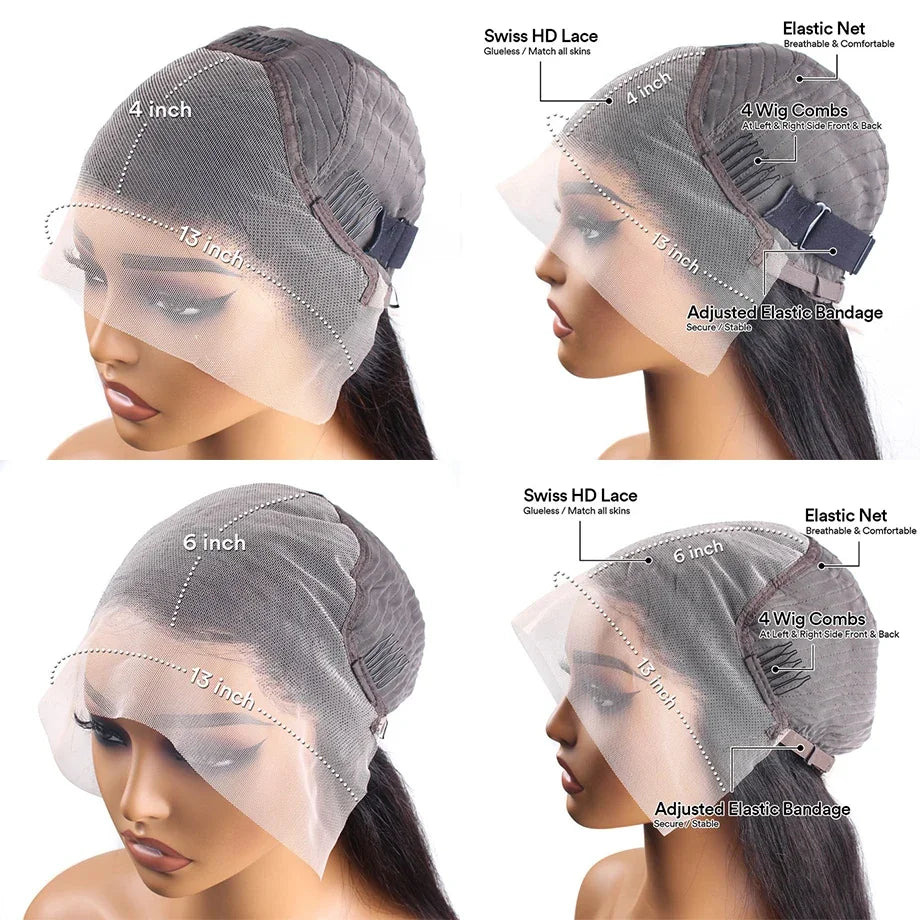 Glueless Bone Straight HD Lace Front Wig – Transparent Lace (4x4 / 5x5 / 13x4 / 13x6) Brazilian Remy Human Hair
