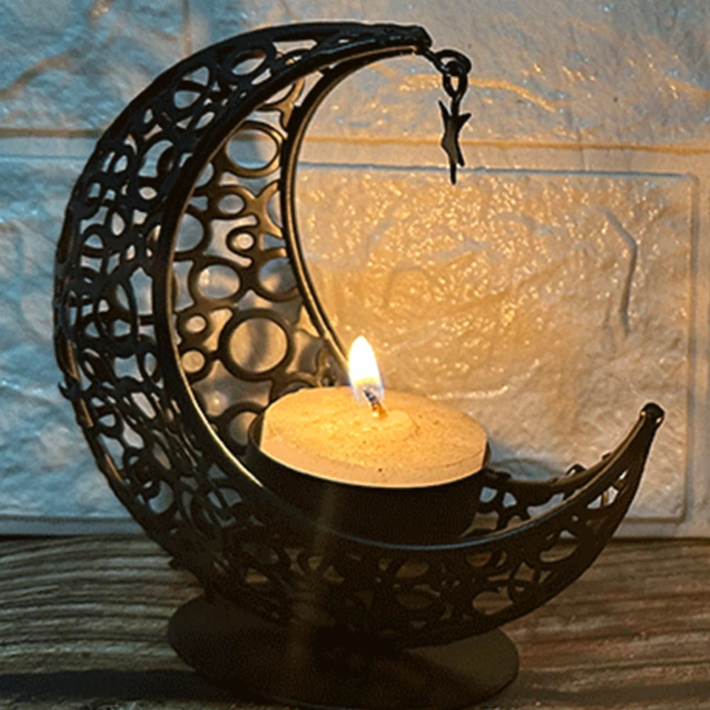 Eid Mubarak Moon Candle Holder – Ramadan Metal Candlestick for Home & Party Decor