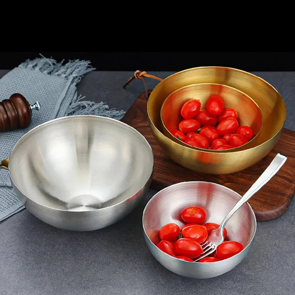 Gold & Silver Stainless Steel Bowl – Fruit, Salad & Ramen Tableware