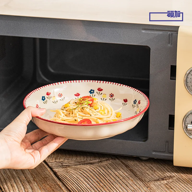 Vintage Floral Ceramic Dinnerware Set – Retro Soup Bowls, Salad & Pasta Plates, Microwave Safe Porcelain Tableware