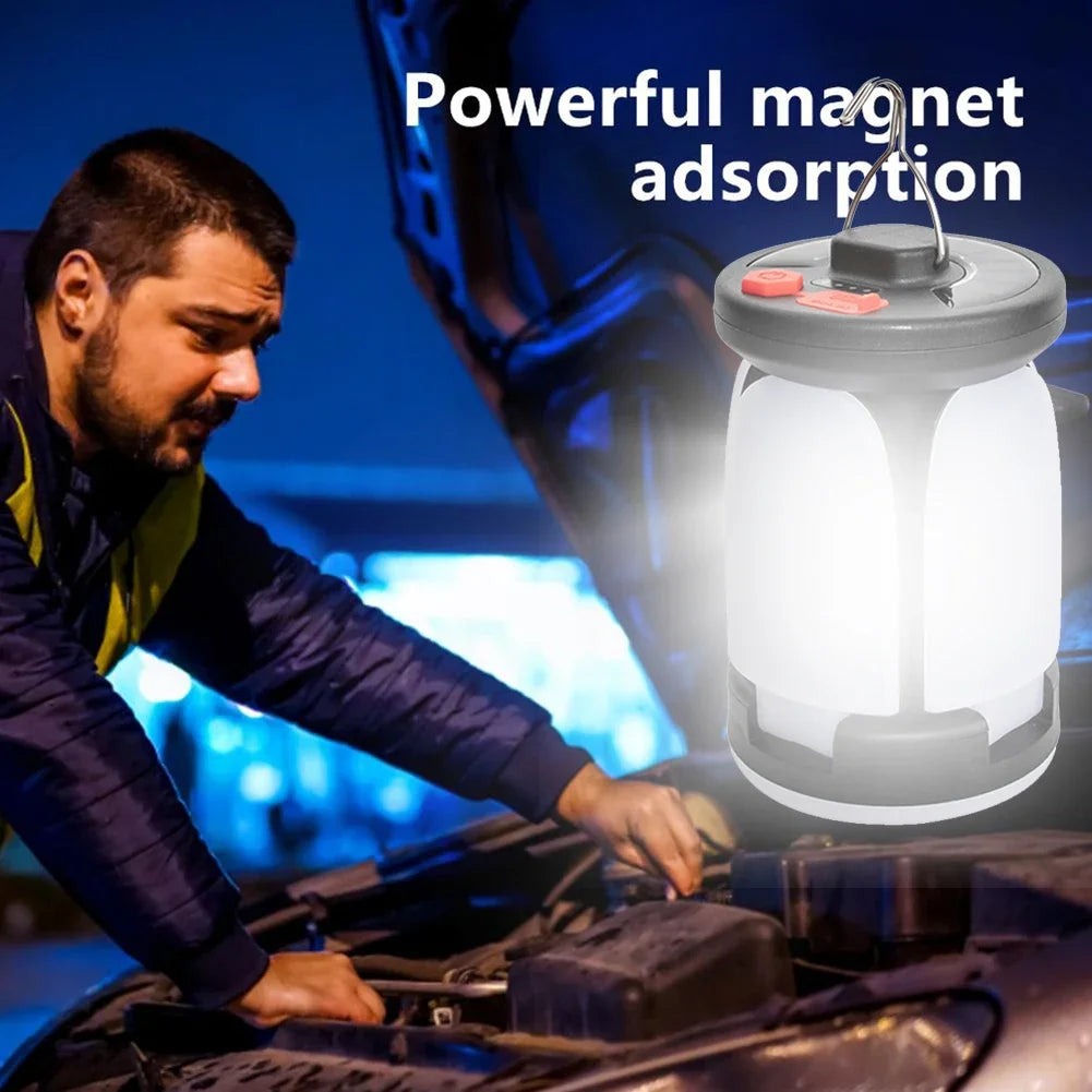 Rechargeable LED Camping Lantern with Solar & USB Power | Portable Folding Tent Light for Hiking, Fishing & Outdoor Use