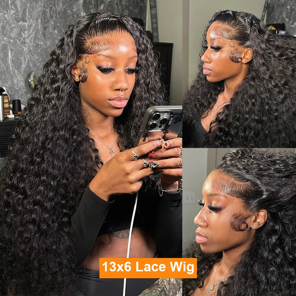 Brazilian Black Curly 13x6 HD Transparent Lace Front Wig (13x4 Option) – Remy Human Hair, 30–40 Inch