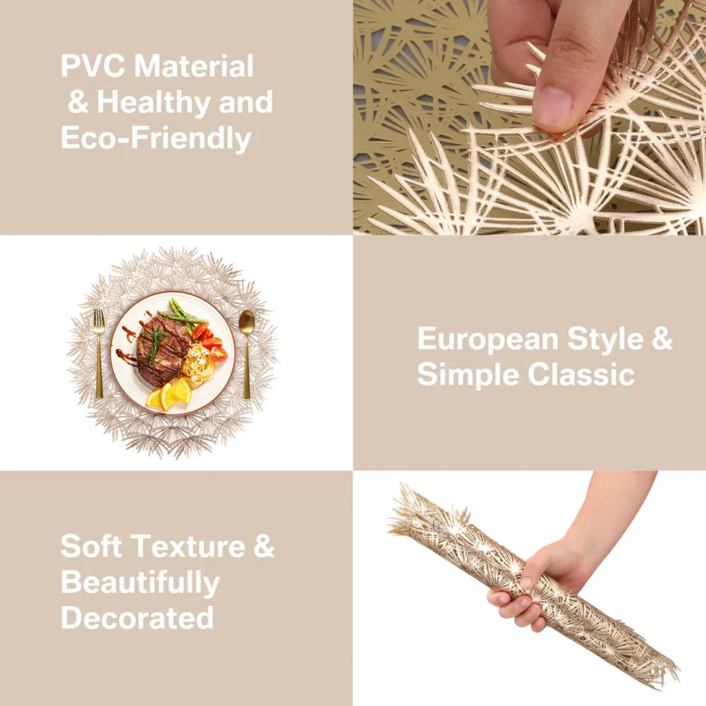 Round Blooming Flower Placemats Set – Modern PVC Heat-Resistant Table Mats for Dining & Events