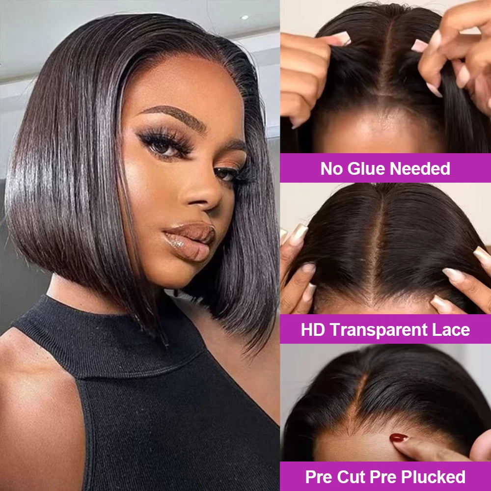 Wear & Go Glueless 13x6 HD Lace Front Short Bob Wig (Vietnamese Remy, Multi-Parting, Pre-Plucked)