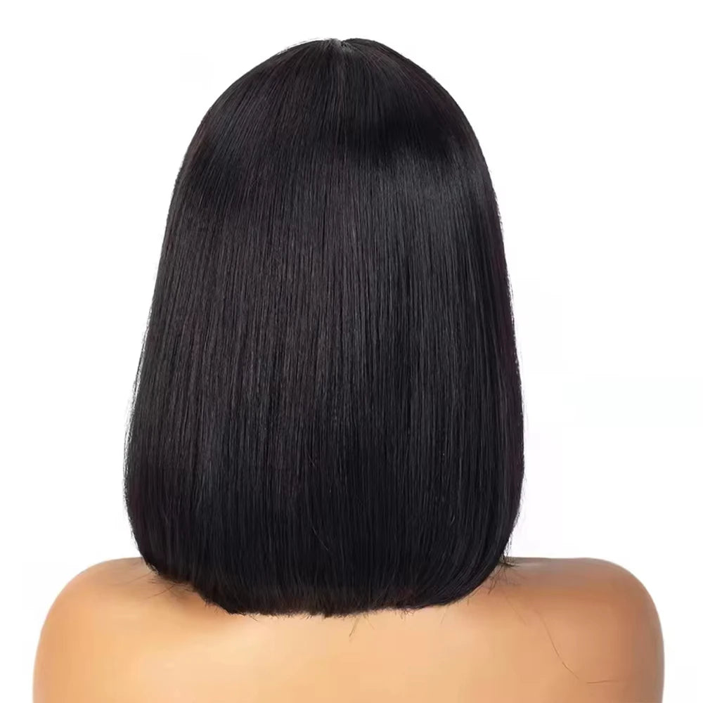 1B Straight Bob Human Hair Wig (Full Machine, Remy, Bleached Knots)