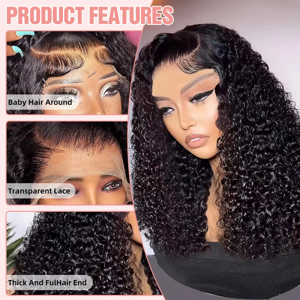 Deep Water Wave Curly Bob Human Hair Wig – 13x6 Transparent Lace Frontal, Glueless (7x5), 250% Density (12–14 Inch)