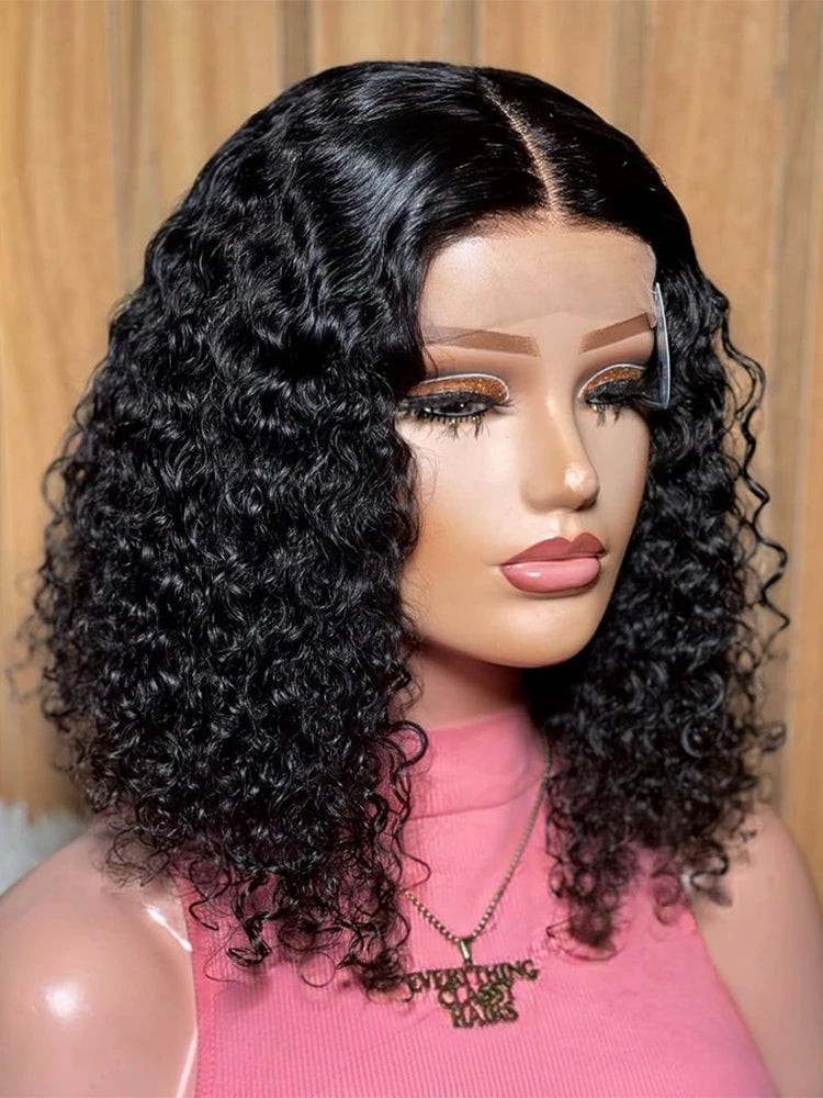 100% Brazilian Curly Lace Front Wig – Glueless Short Bob Deep Water Wave 13×4 HD Lace Frontal Human Hair Wig