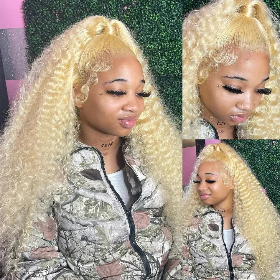 Curvique 613 Honey Blonde Deep Water Wave 13x6 HD Lace Front Wig (Brazilian Remy Human Hair)