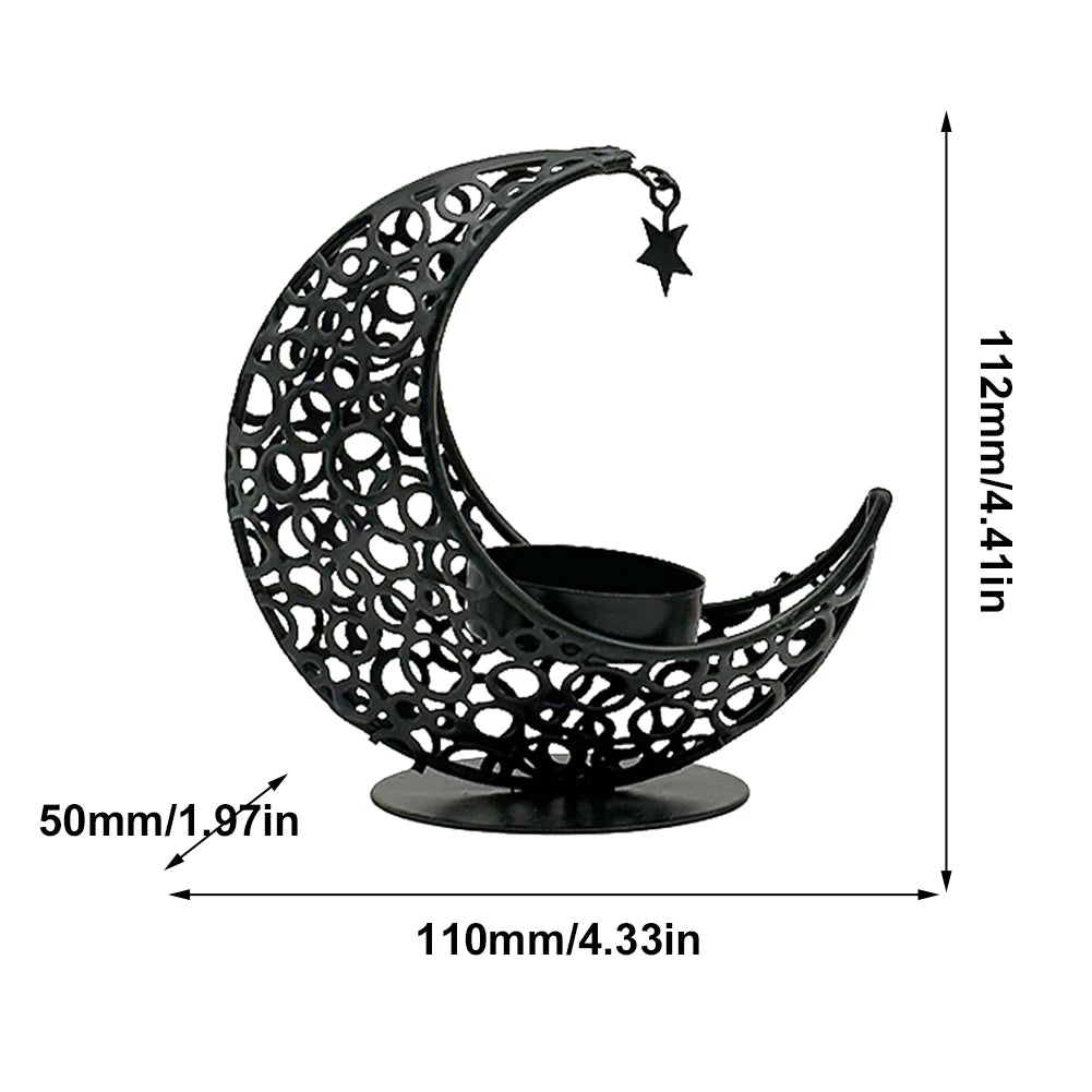 Eid Mubarak Moon Candle Holder – Ramadan Metal Candlestick for Home & Party Decor