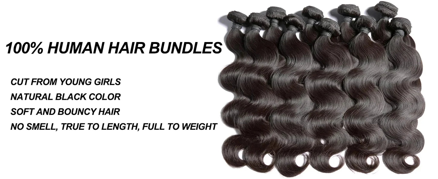 Luckathy 12A Brazilian Virgin Body Wave Hair Bundles | 40 Inch Raw Human Hair Weave (3–4 Pcs)