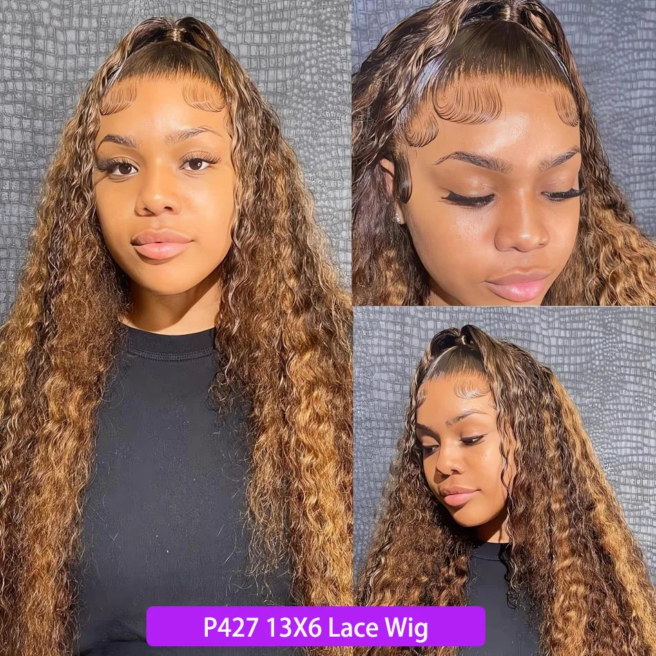 Highlight Curly 13x6 HD Lace Frontal Wig – P4/27 & 1B30 Ombre Deep Wave Human Hair (30–36 inch)