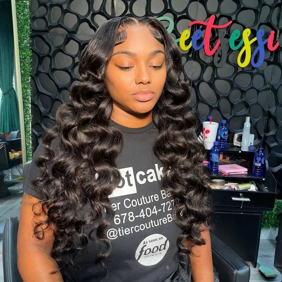 Loose Deep Wave 13×6 HD Lace Frontal Human Hair Wig – 30–40 Inch Brazilian Loose Deep Curl, Pre-Plucked Natural Hairline