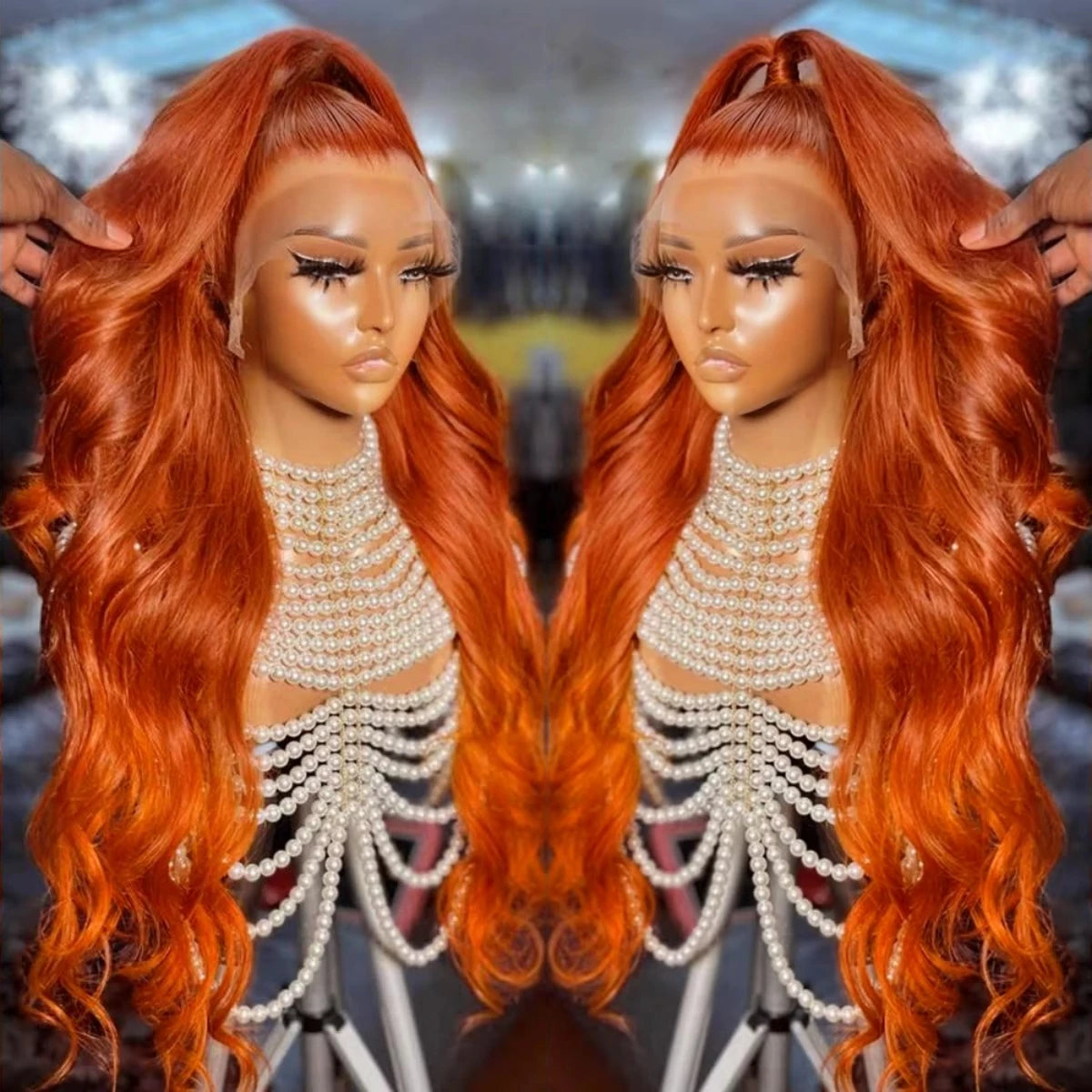 Ginger Orange 13x6 HD Lace Front Body Wave Human Hair Wig (30") – 200% Density, Pre-Plucked Hairline