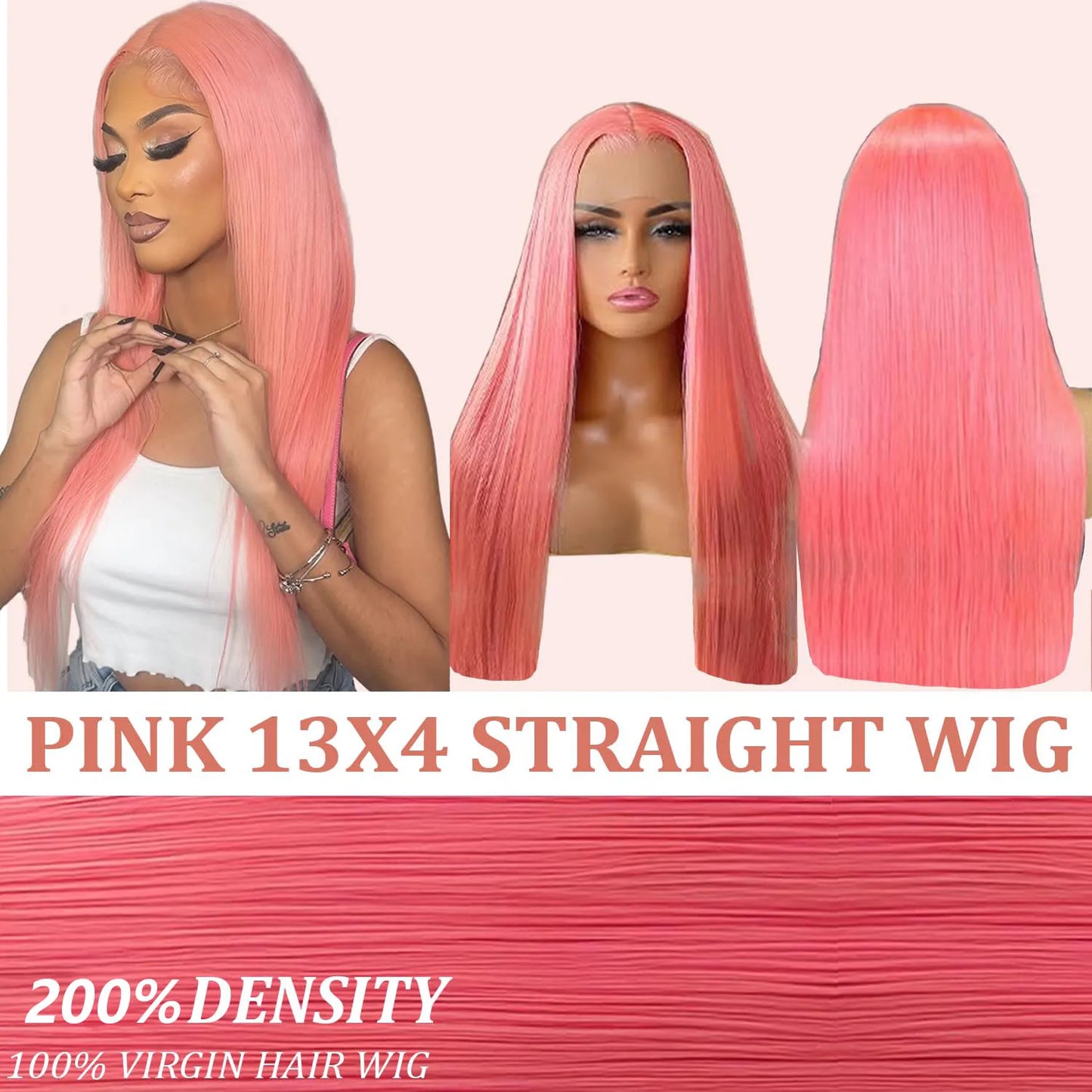 Pink Straight HD Lace Front Human Hair Wig 250% Density – 30 Inch