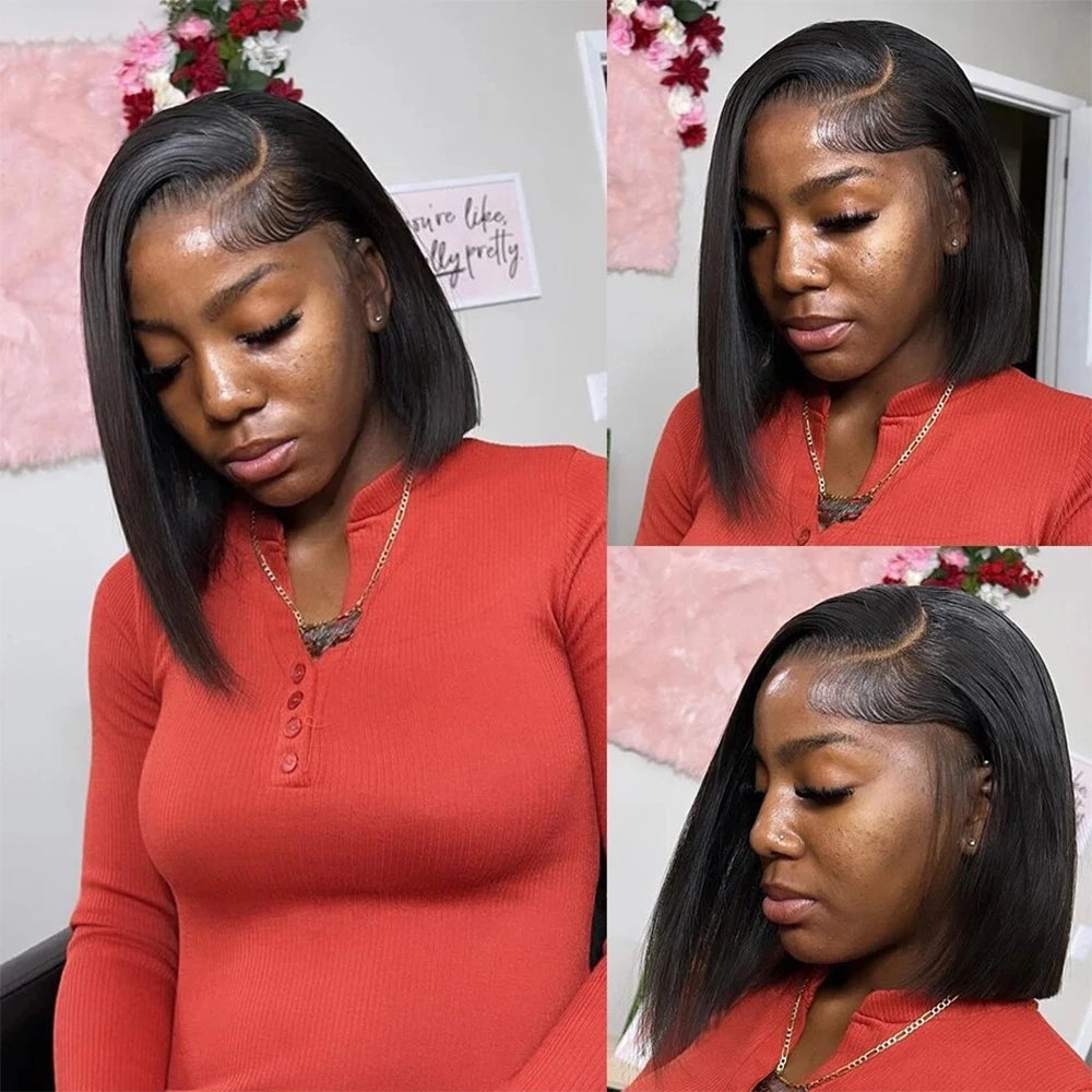 12–14 Inch Bone Straight Bob 13x4 / 4x4 HD Lace Frontal Wig (Black) – Remy Human Hair