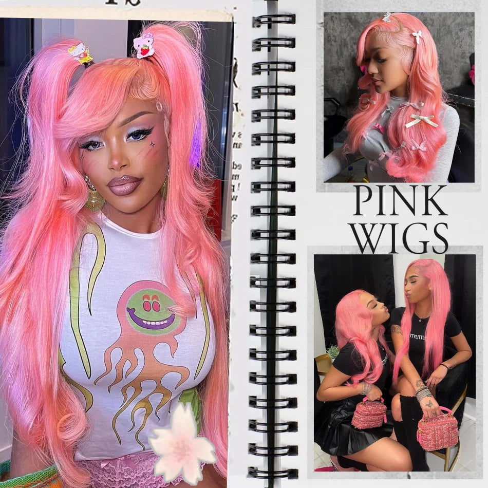 Pink Body Wave 13x6 HD Lace Front Human Hair Wig 30 Inch – 250% Density Brazilian Remy Hair