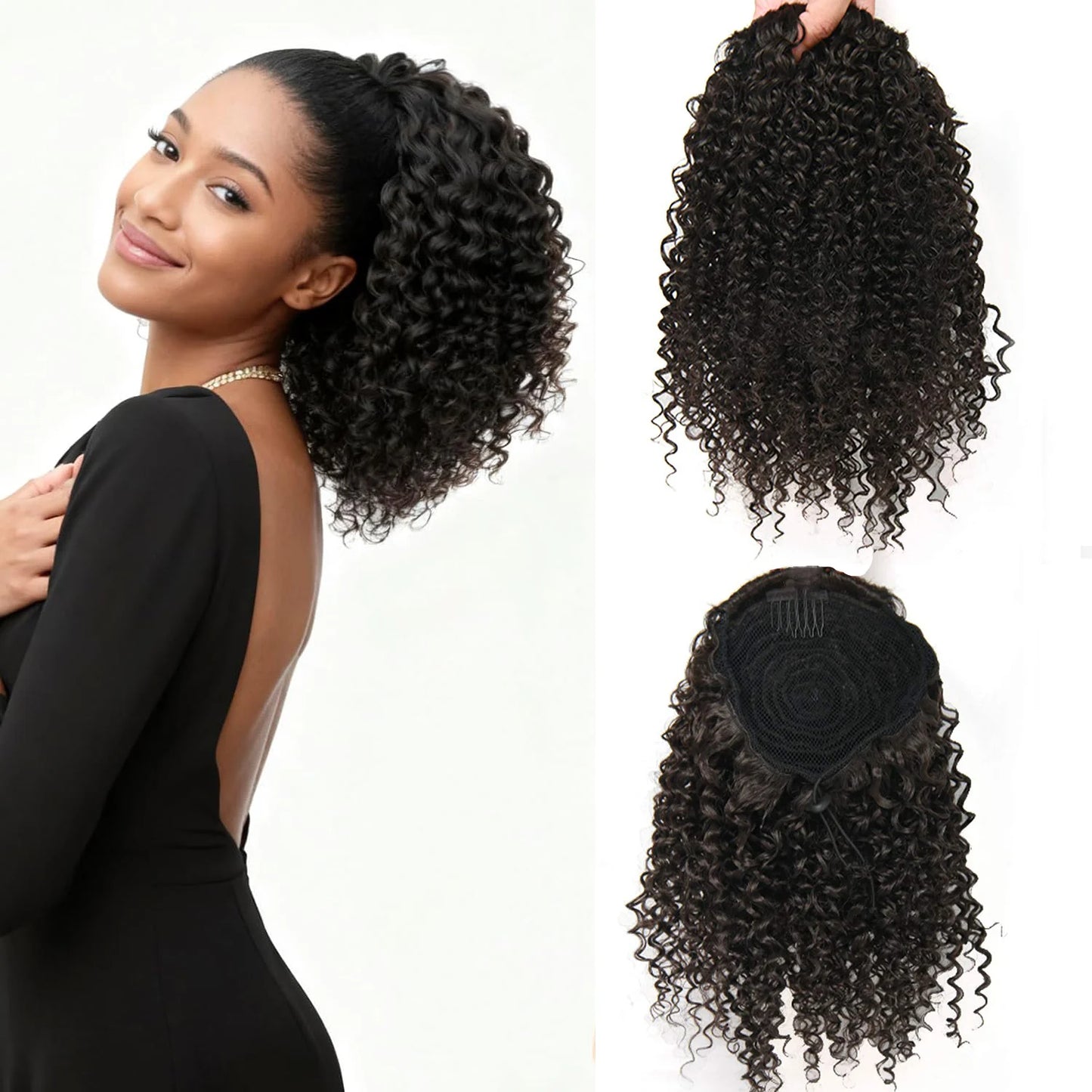 Short Afro Kinky Curly Clip-In Ponytail Extension | Synthetic Hair Piece for Black Women | 10 Inch