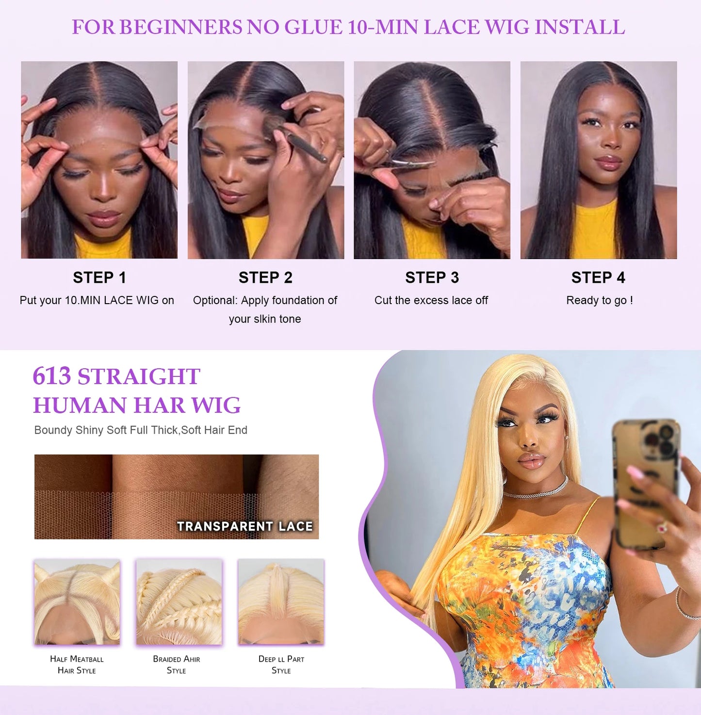 40" 613 Honey Blonde Straight HD Lace Front Human Hair Wig 13x6, 200% Density